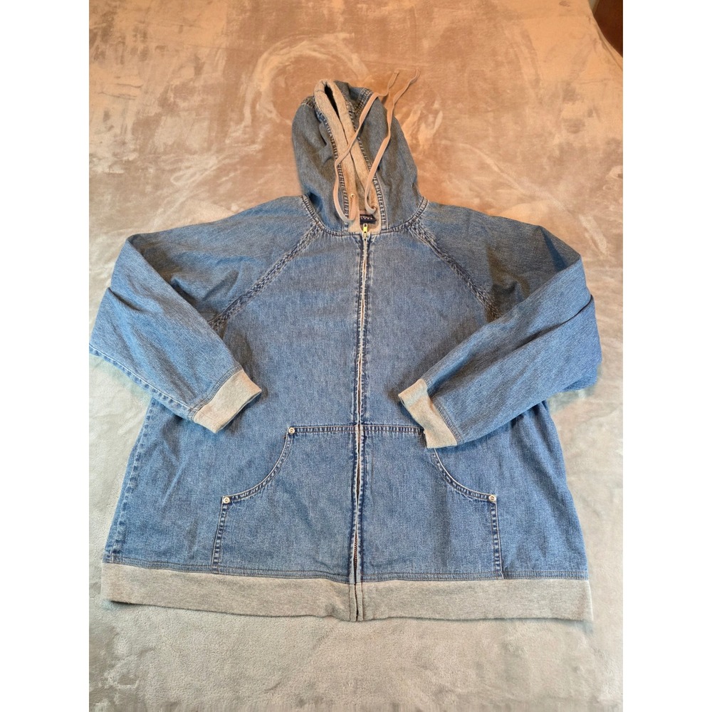 Avenue Blues Denim Hoodie Women 18/20 Blue Full Zip Long Sleeve Hooded Jacket